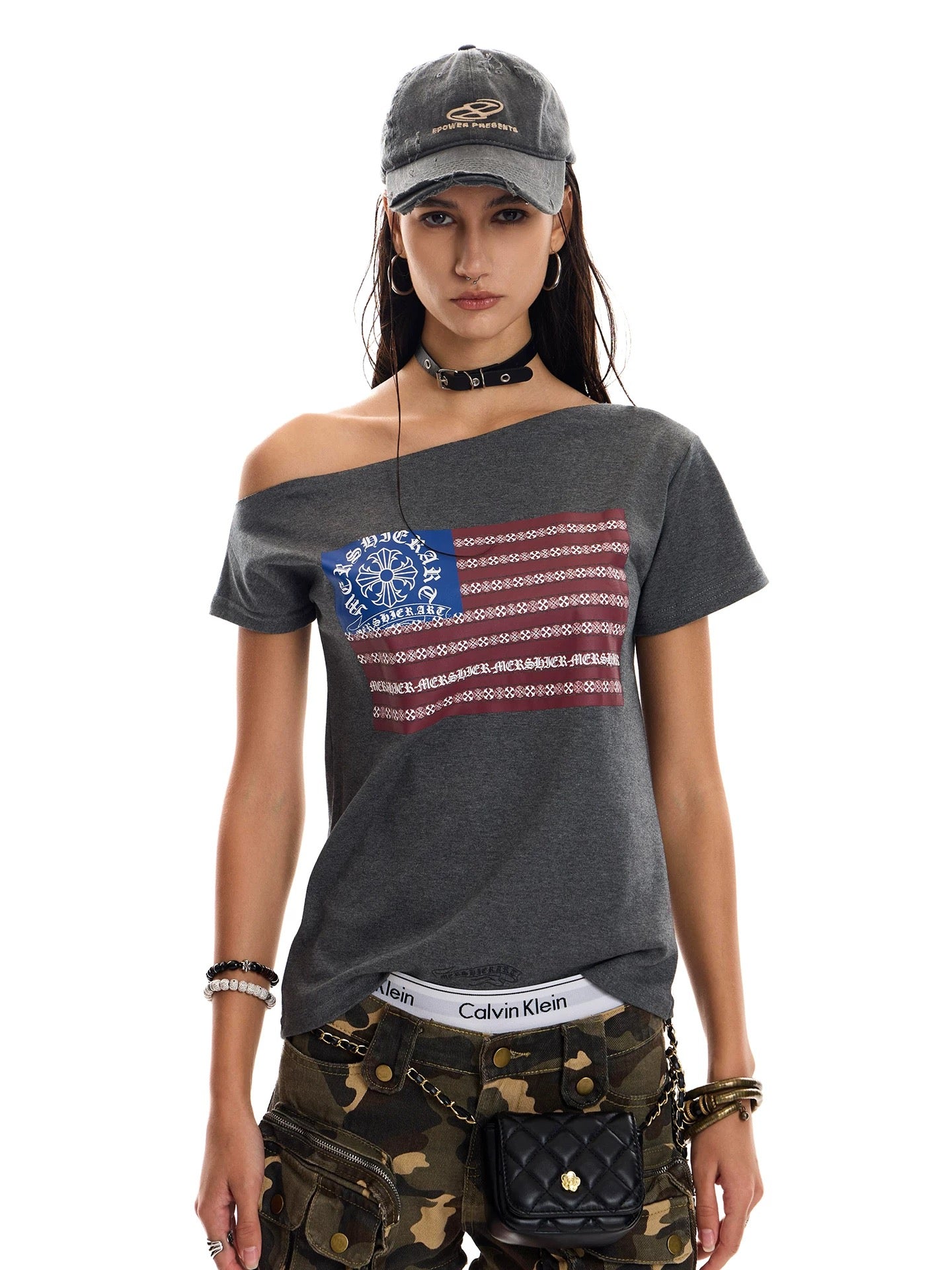 0123 Start Off Shoulder Boxy Graphic Tee