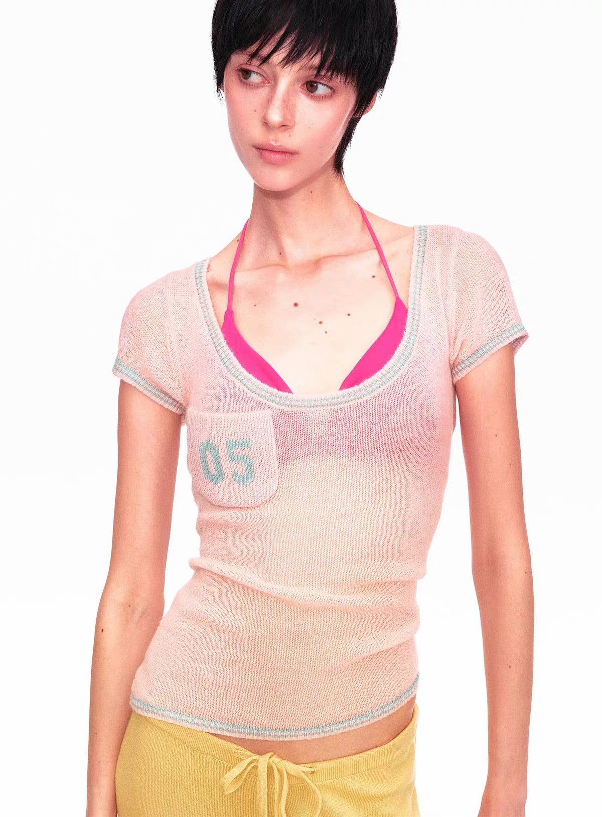 ayo Number 05 Pocket Fine Knit Scoop Top