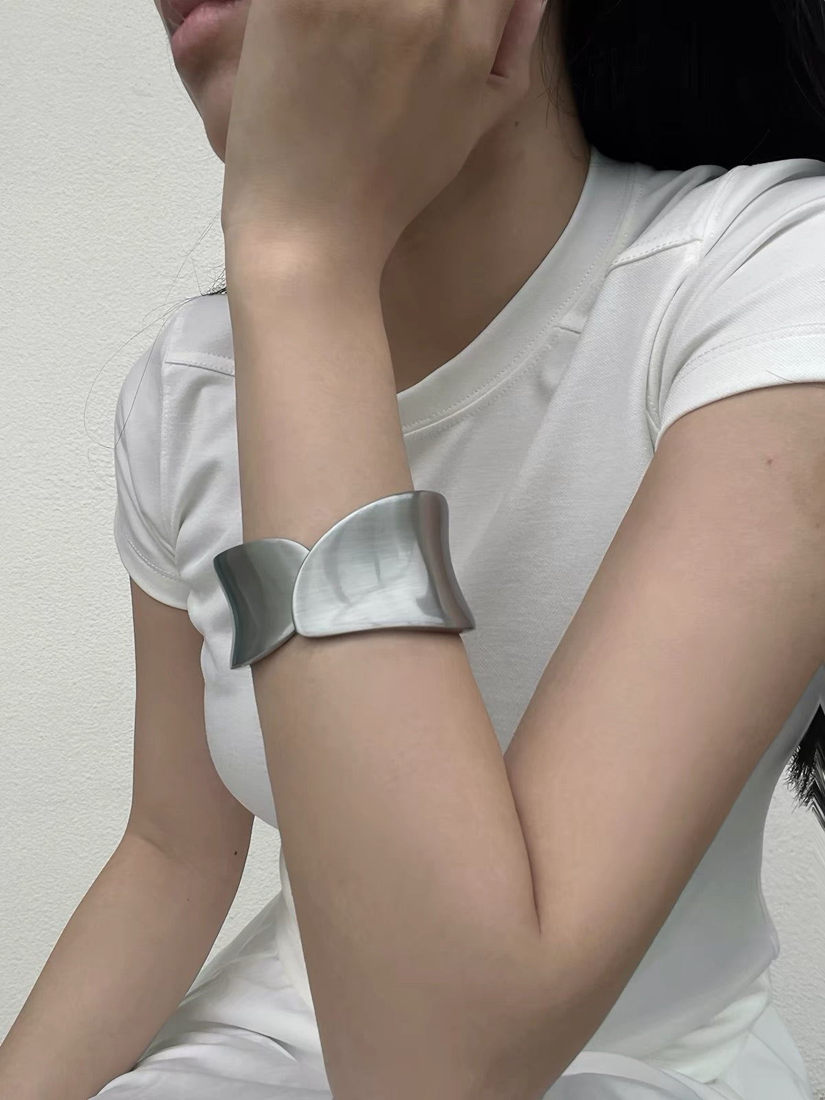 Sculptural Wave Wide Cuff Bracelet