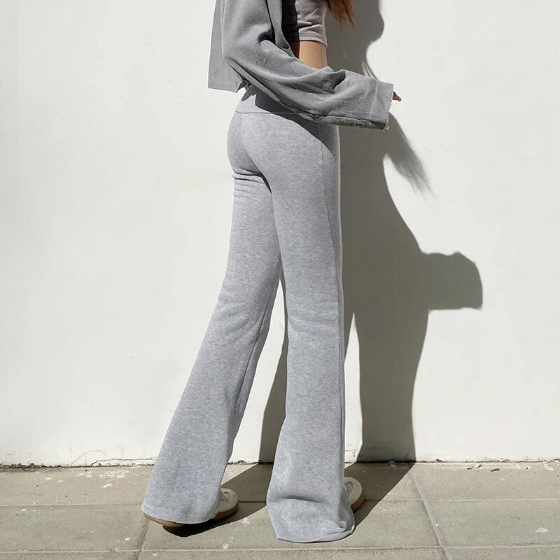 Thick Fold Over Grey Trousers