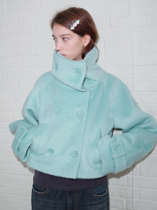 SOLWEIGE Wool Blend Textured Double-Breasted Short Coat