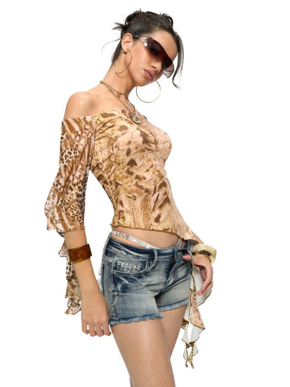 JYOSEI Leopard & Snake One Shoulder Print Top