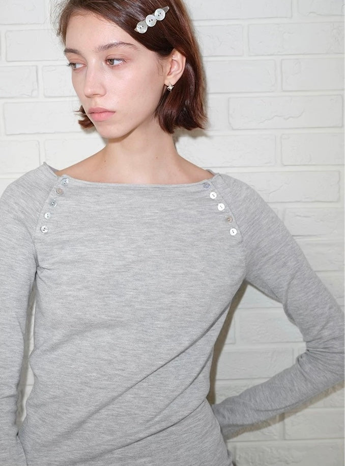 Solveig Button Embellished Boat Neck Top