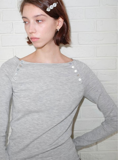 Solveig Button Embellished Boat Neck Top