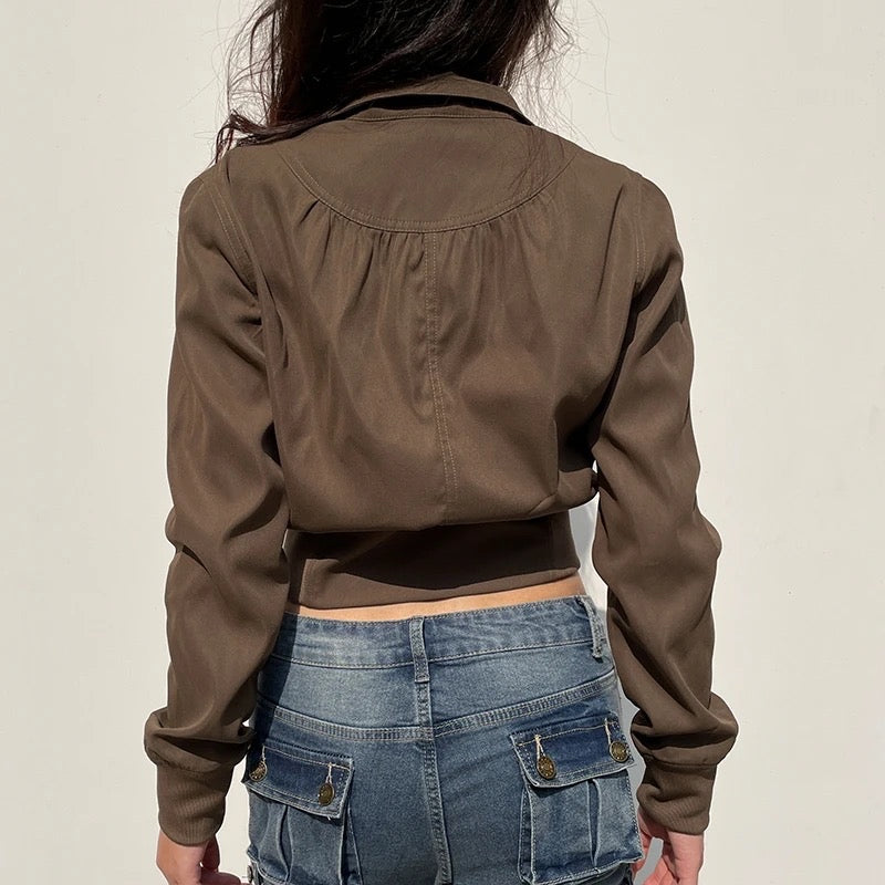 Brown Zip Up Bomber Jacket