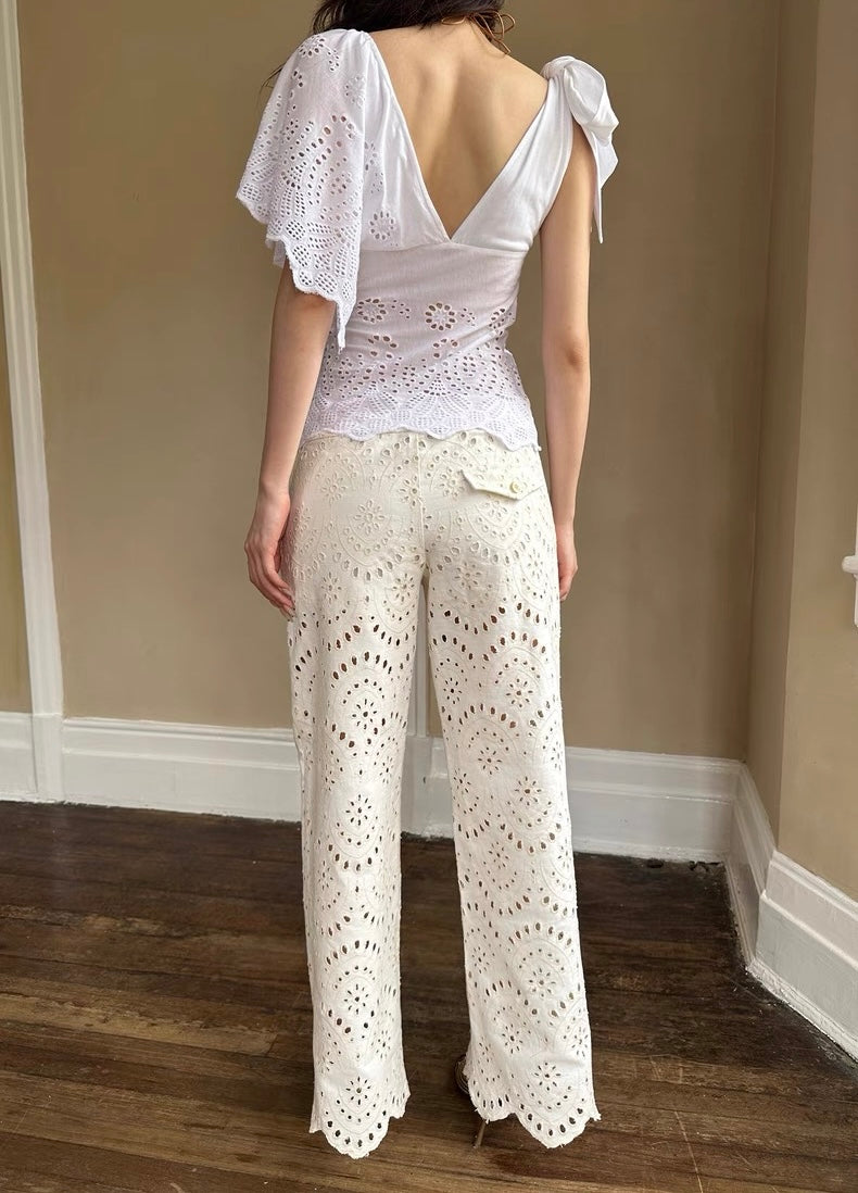 HOL!DAY Asymmetrical Lace Tie Shoulder Top