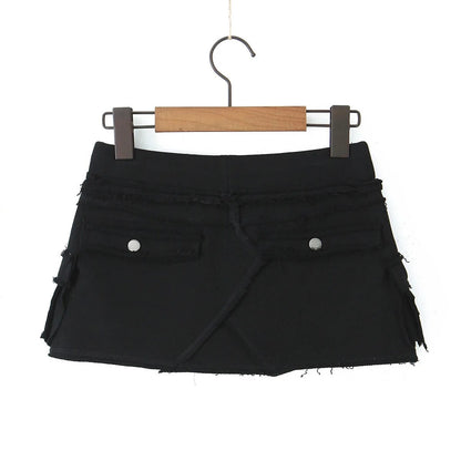 Low Waist Distressed Mini Skirt