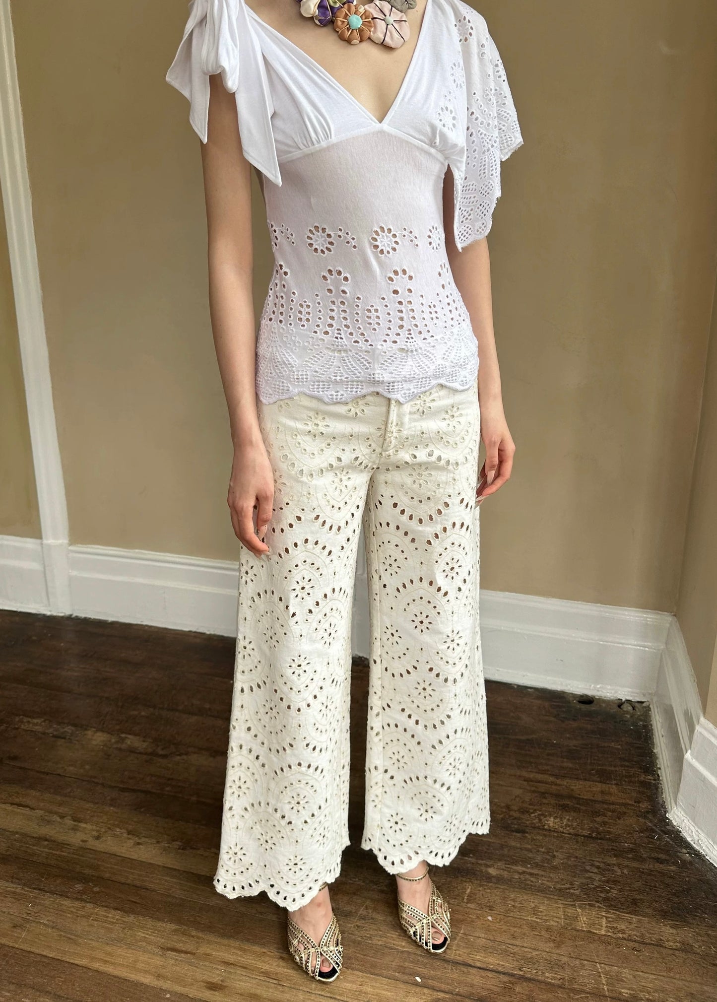 HOL!DAY Asymmetrical Lace Tie Shoulder Top