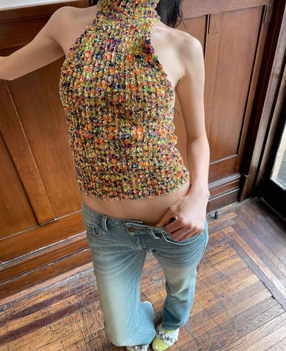 HOL!DAY Textured Space Dye High Neck Halter Top