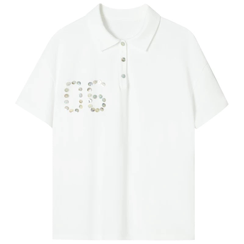 Solveig Shell Button Decorated Polo Short-Sleeved T-shirt
