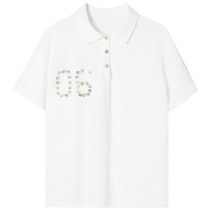 Solveig Shell Button Decorated Polo Short-Sleeved T-shirt