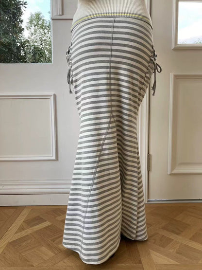 WildFLO Grey Striped Fishtail Maxi Skirt