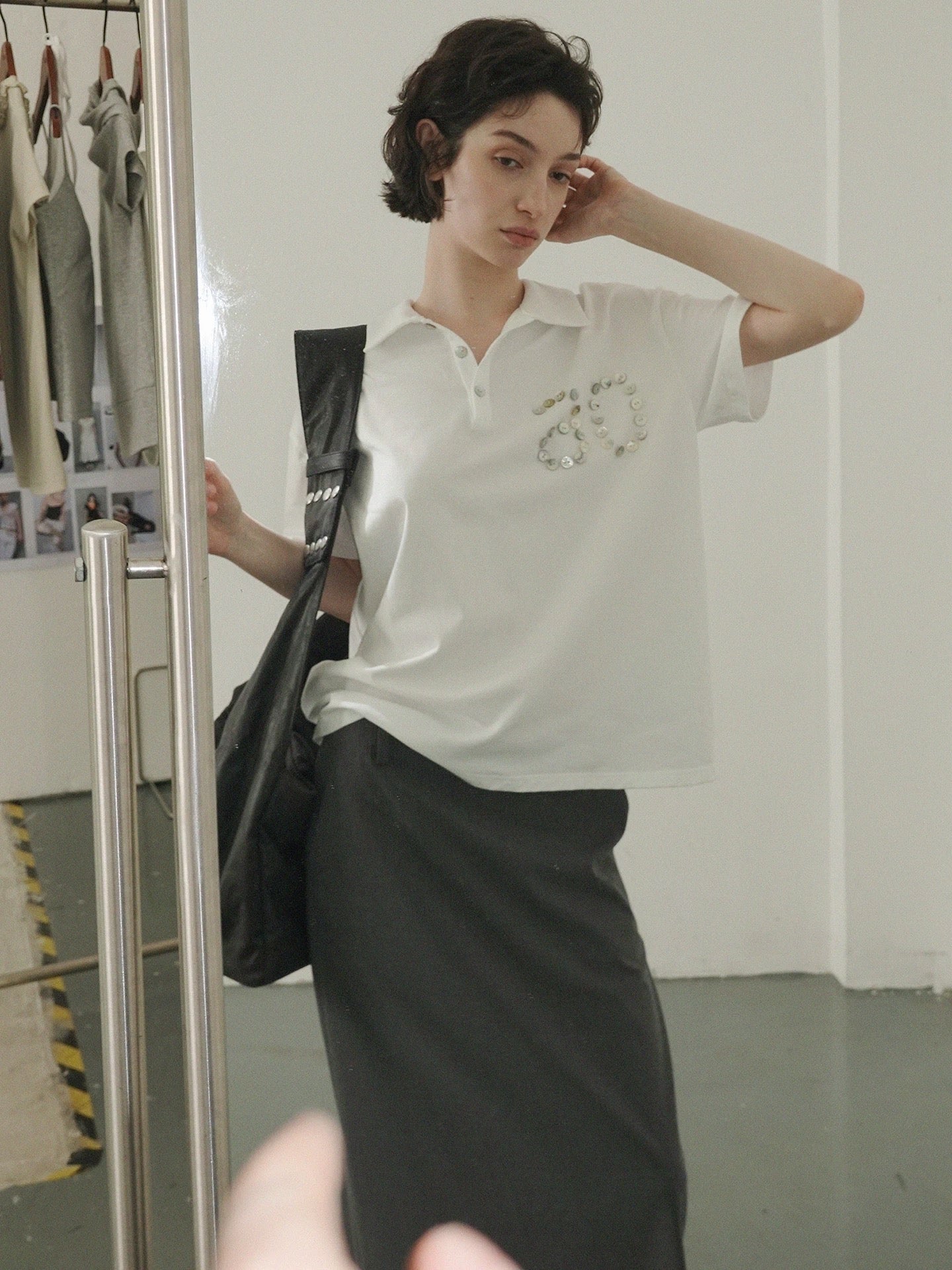 Solveig Shell Button Decorated Polo Short-Sleeved T-shirt