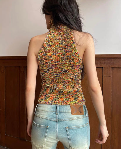 HOL!DAY Textured Space Dye High Neck Halter Top