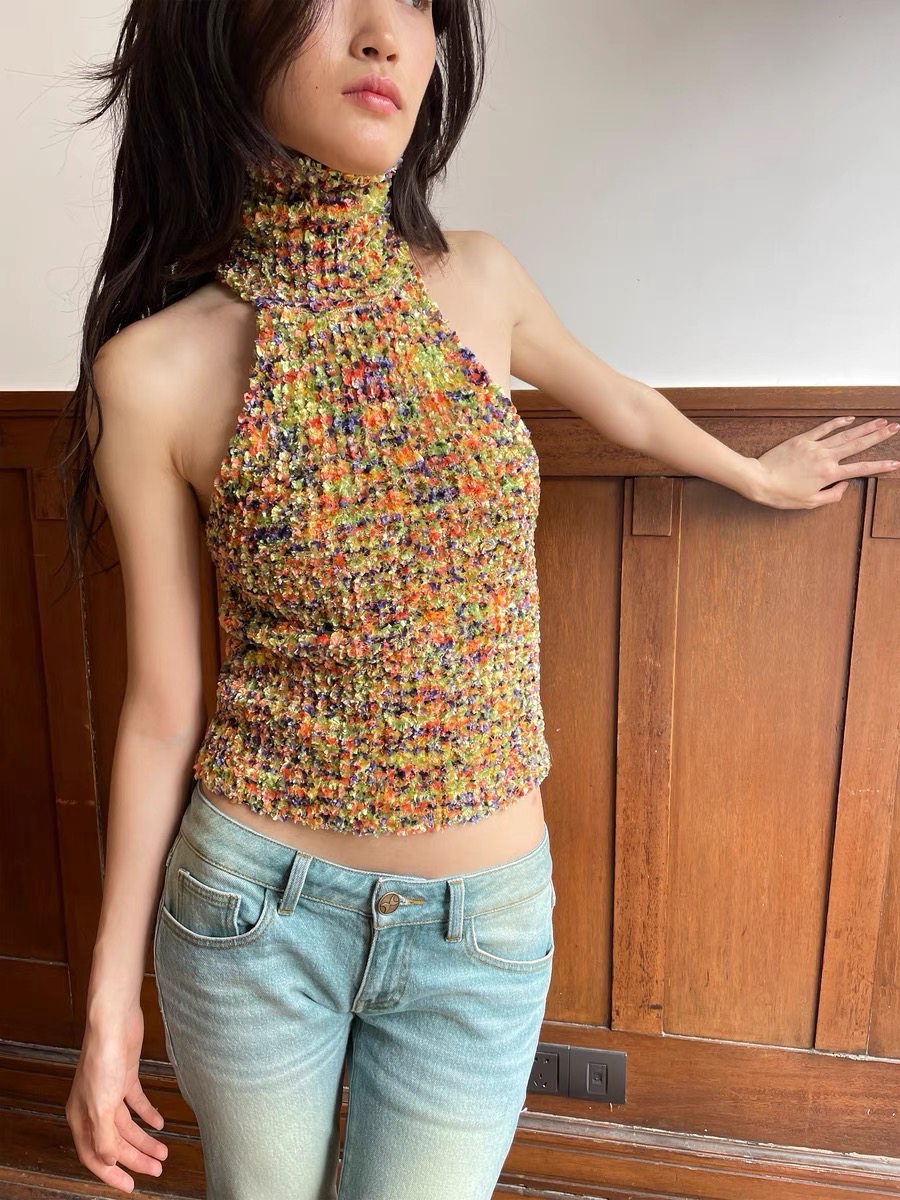HOL!DAY Textured Space Dye High Neck Halter Top