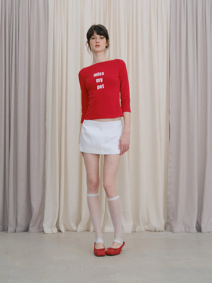 DKZ Miss My Pet Slogan Print Boat Neck Top