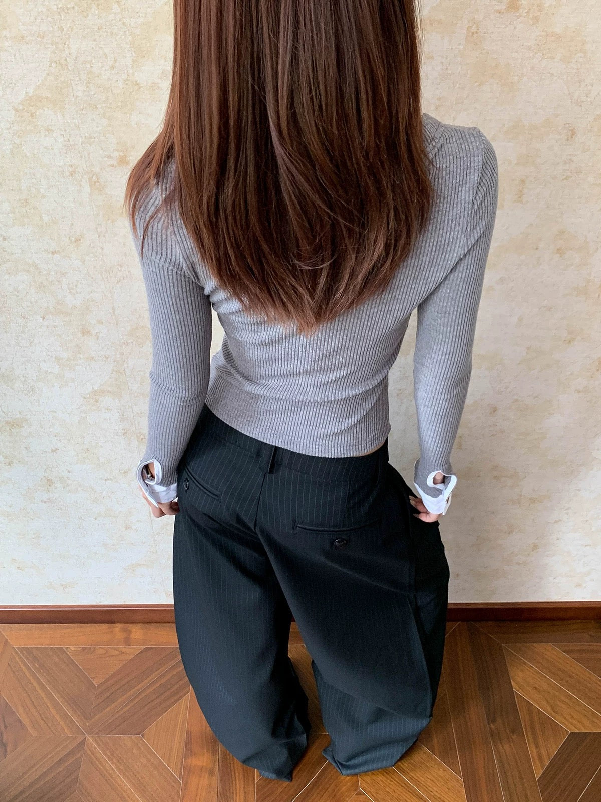 Layered Plaid Collar Knit Top