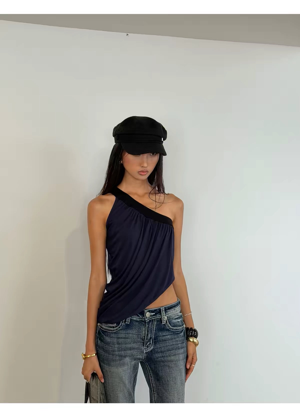 Asymmetric One-Shoulder Draped Tank Top