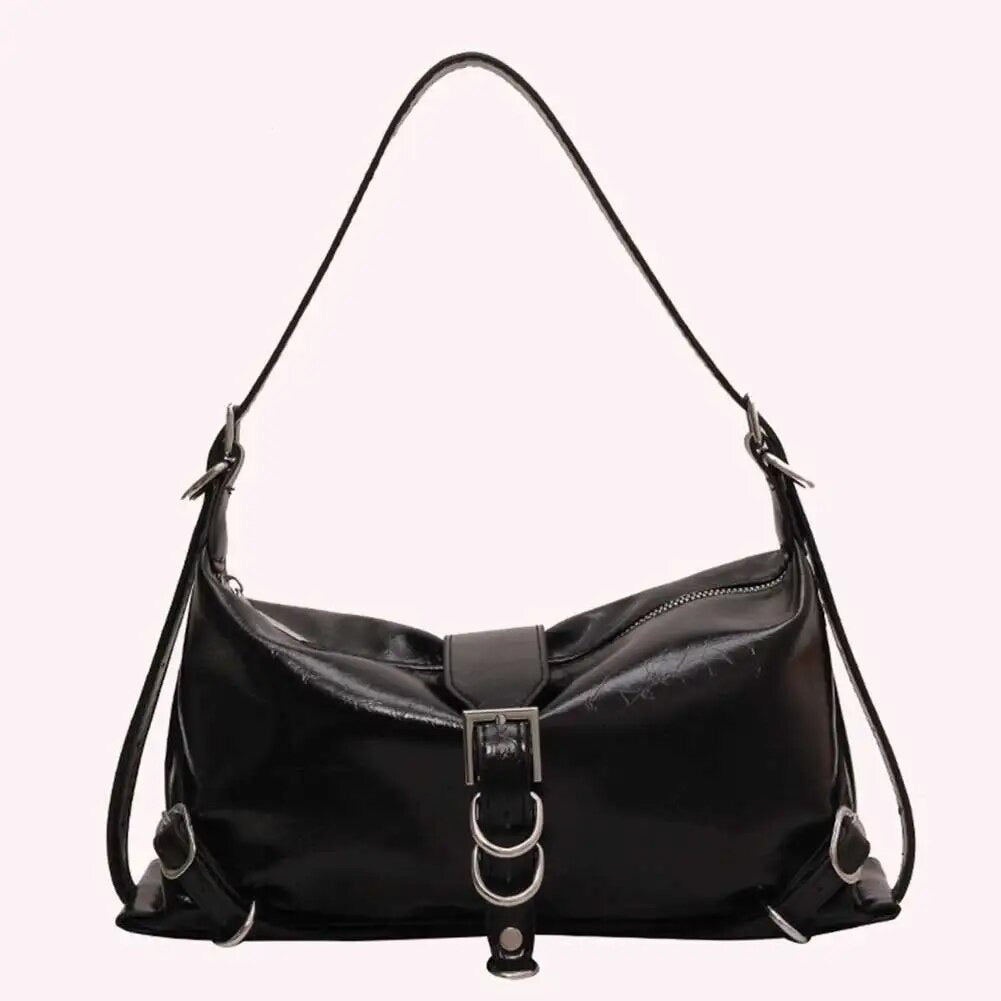 Faux Leather Shoulder Bag With Decorative Metal