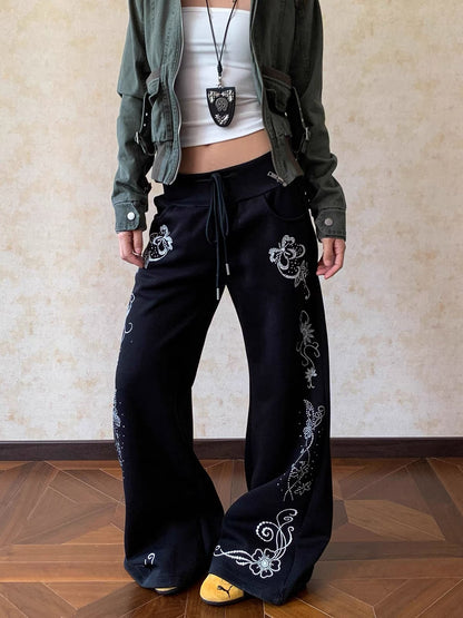 Embellished Wide-Leg Jogger Pants
