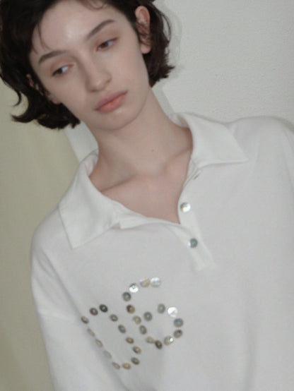 Solveig Shell Button Decorated Polo Short-Sleeved T-shirt