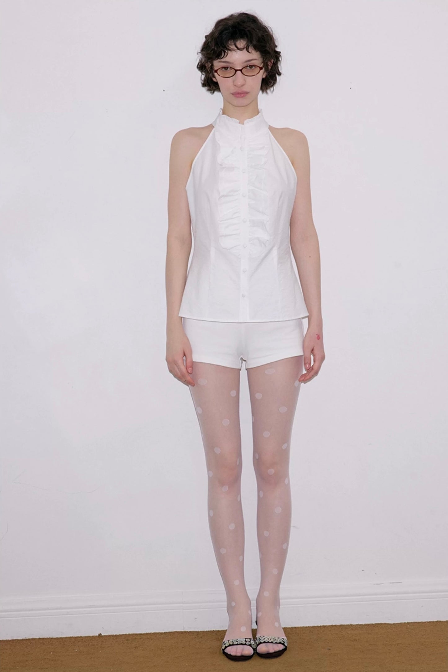 솔웨이지 러플 홀터넥 블라우스