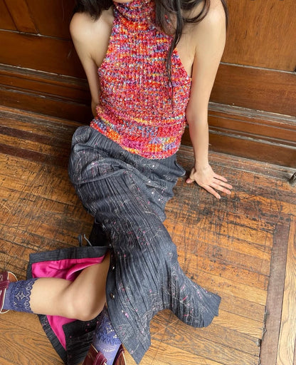 HOL!DAY Textured Space Dye High Neck Halter Top