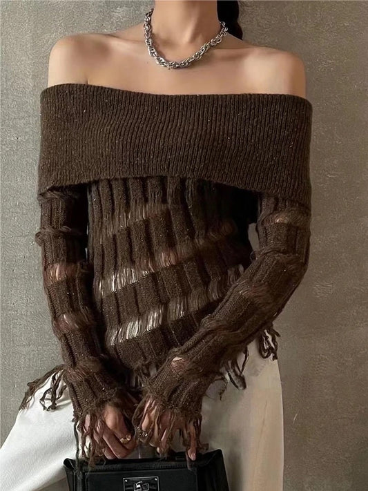 Off The Shoulder Distressed Jumper