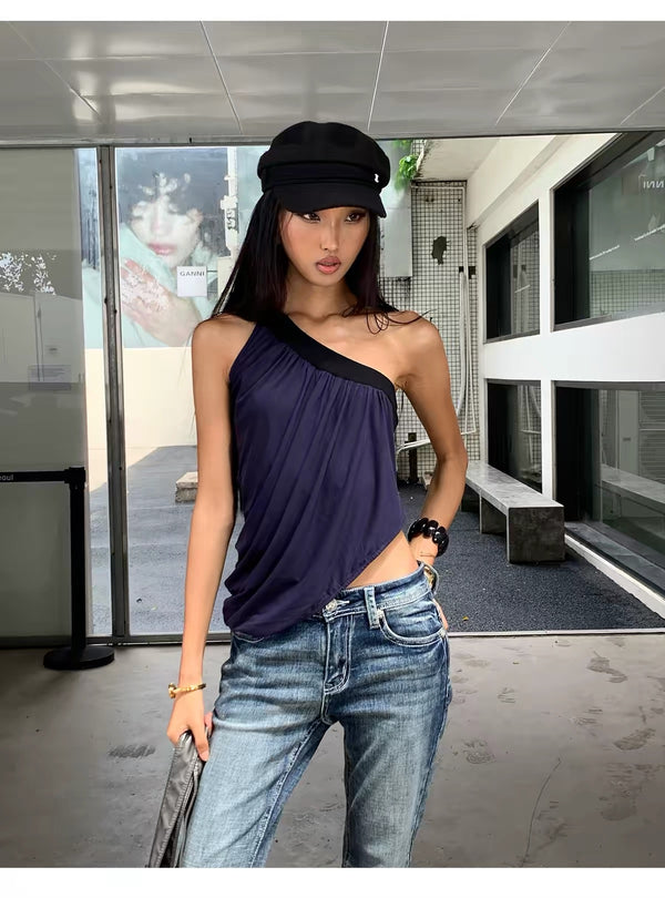 Asymmetric One-Shoulder Draped Tank Top