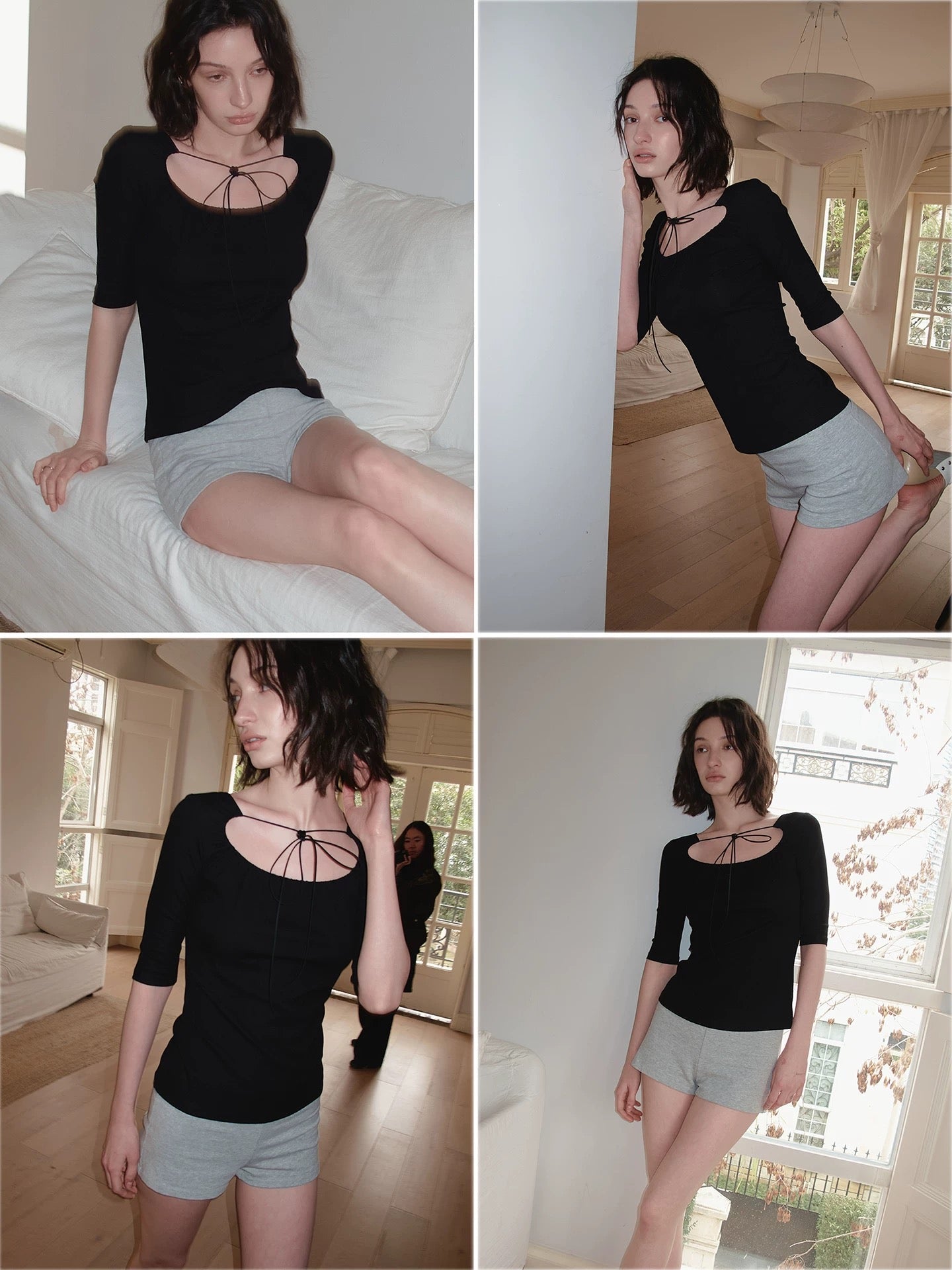 SOLWEIGE Relaxed Tie Up U-Neck T-shirt