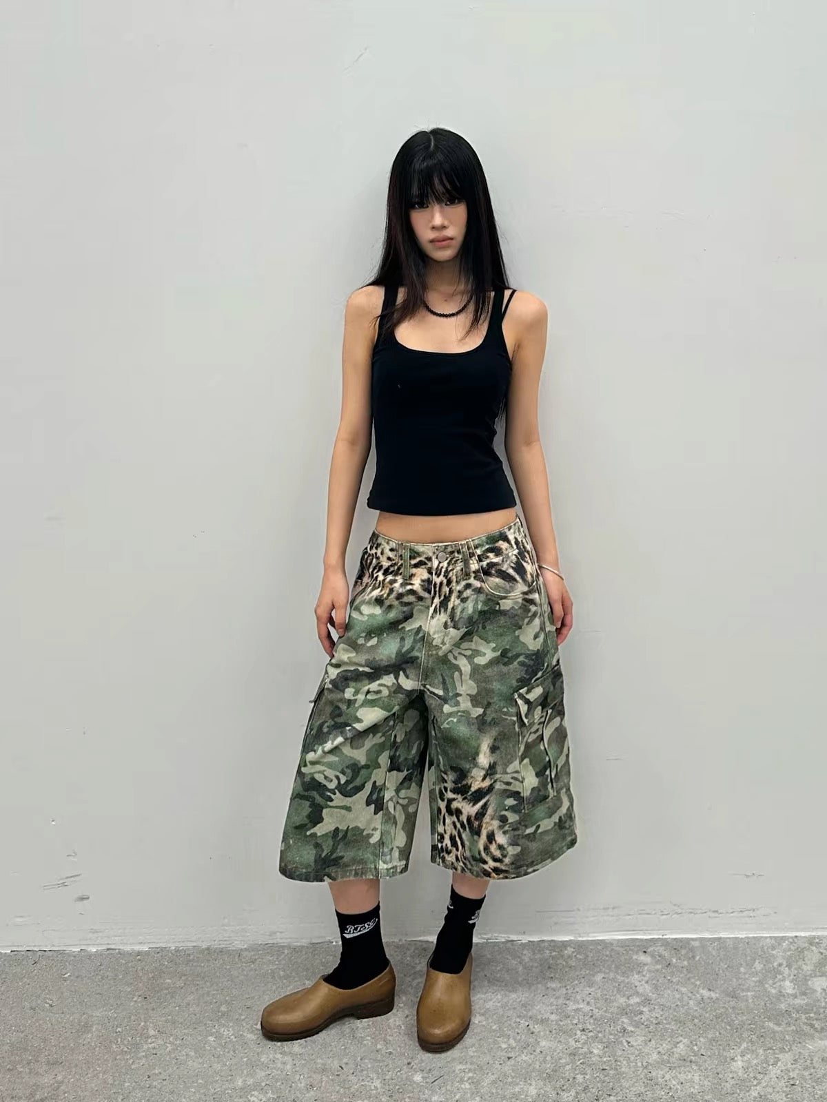 Oversized Camo Leopard Cargo Bermuda Shorts