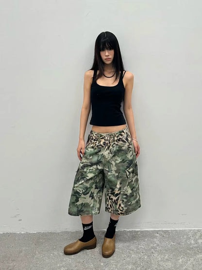 Oversized Camo Leopard Cargo Bermuda Shorts