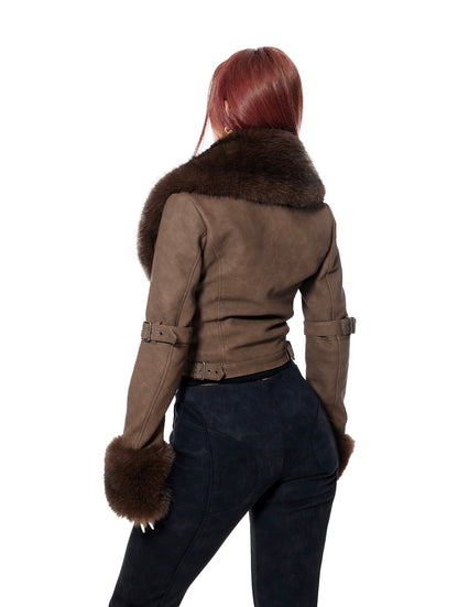Bum Studios Detachable Fur Collar Heavy Leather Two-Way Jacket