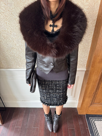 Andivogels Slim-Fit Leather Jacket with Fur Collar