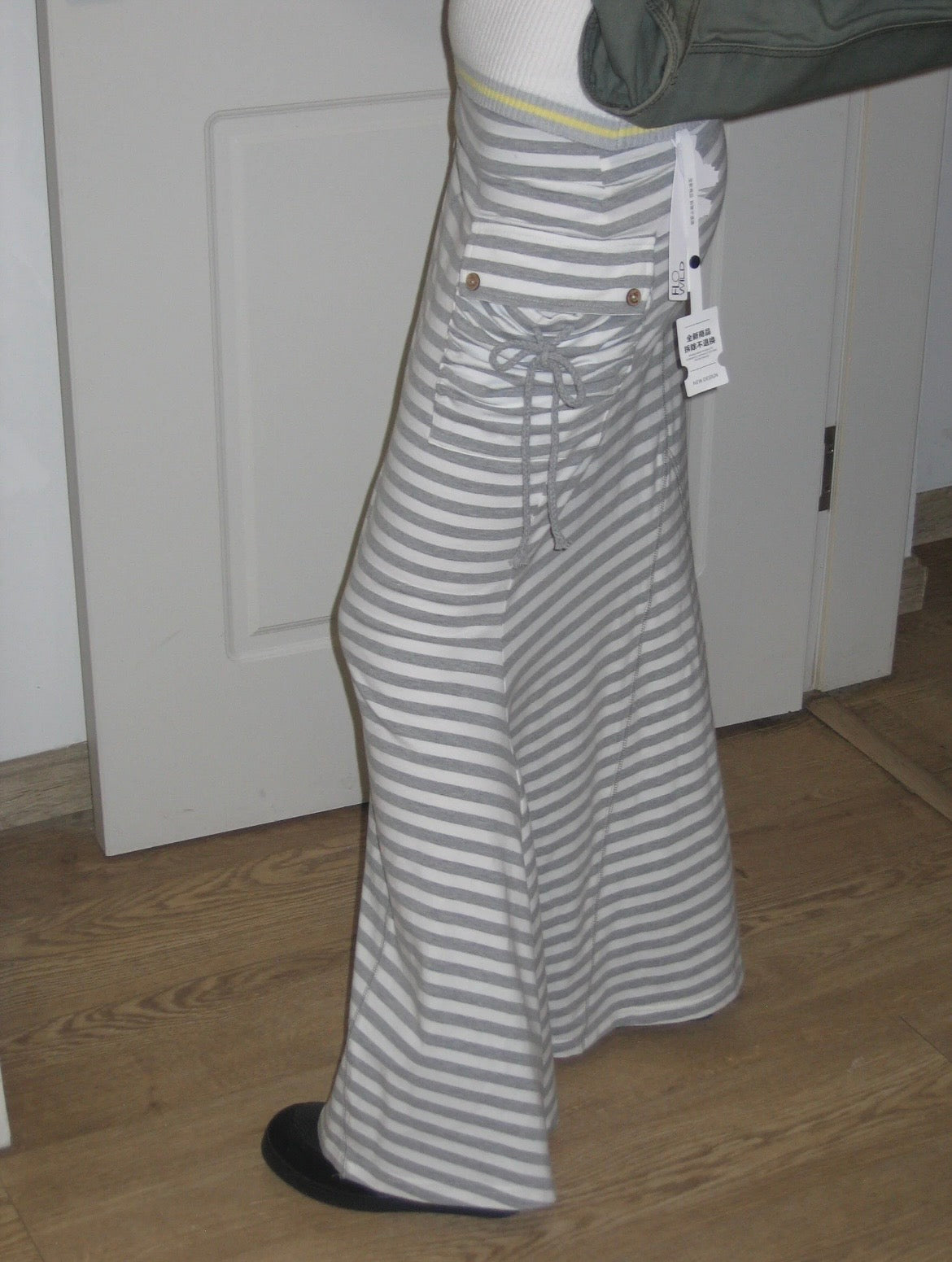 WildFLO Grey Striped Fishtail Maxi Skirt