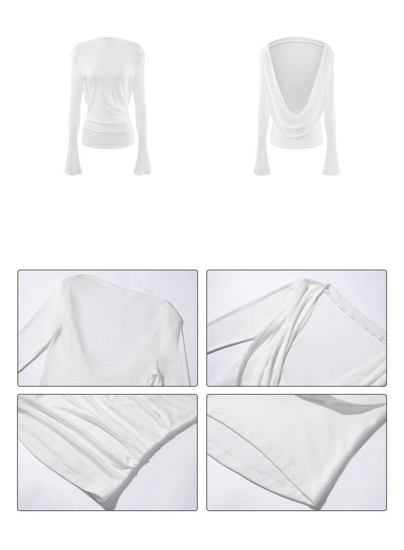 0122stepll Backless Cowl Long Sleeve Top