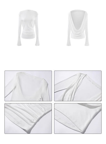 0122stepll Backless Cowl Long Sleeve Top