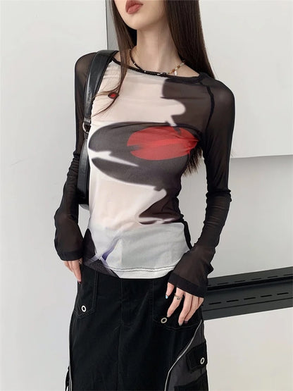 Abstract Print Mesh Top