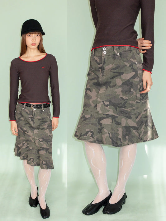 FunkyFun Camo Fishtail Midi Skirt
