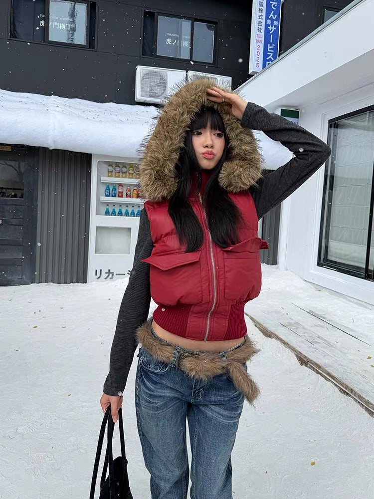 (Pre-Order) CGGA Faux Fur Cropped Puffer Vest Jacket