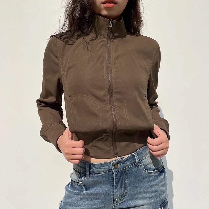 Brown Zip Up Bomber Jacket