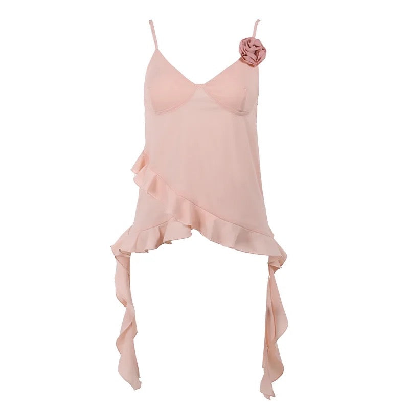 Rose Pink Ruffle Cami Top