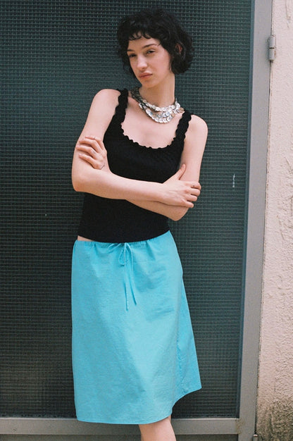 SOLWEIGE Turquoise Cotton Drawstring Midi Skirt