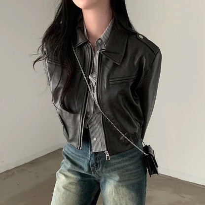 PU Leather Cropped Jacket