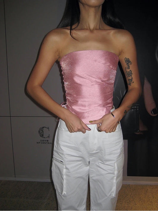 Y2k Pink Glitter Tube Top