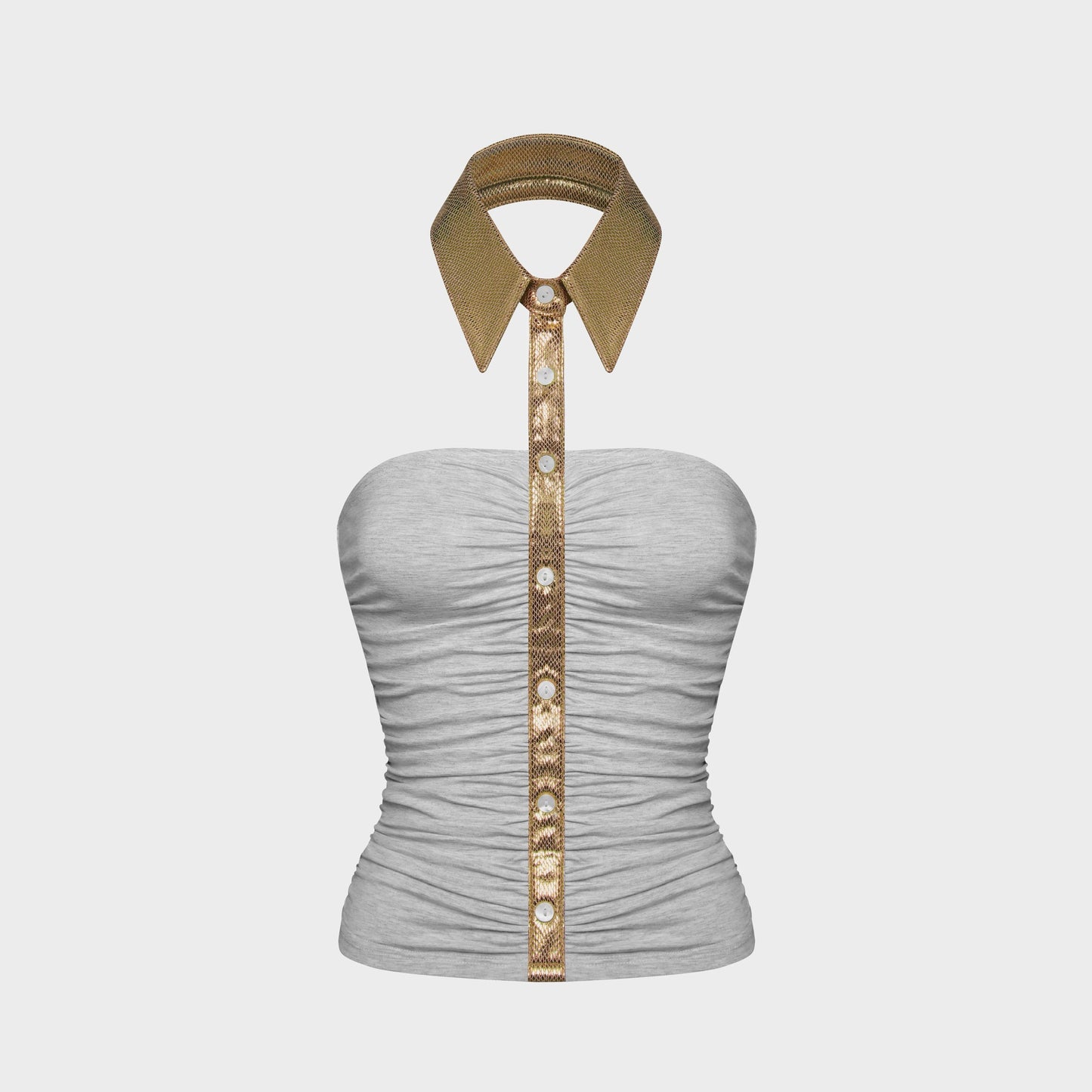 (Pre-Order) WildFLO Color-Block Faux Neckline Halter Neck Top