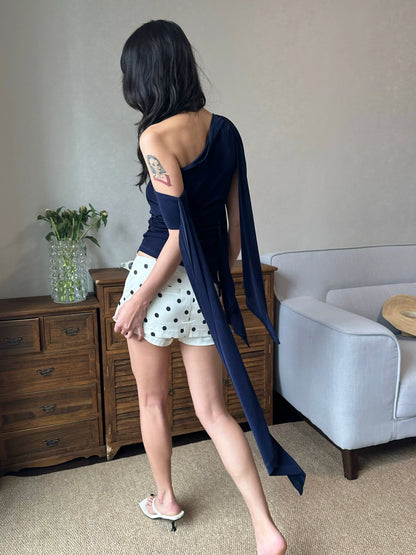 Draped Asymmetric Navy Top