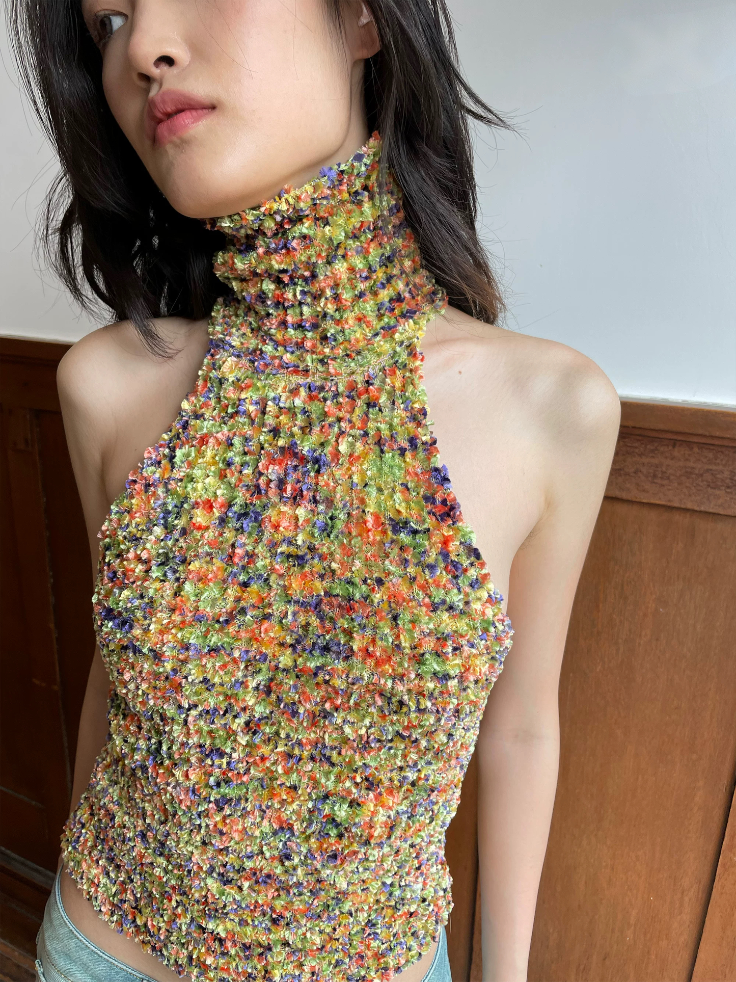 HOL!DAY Textured Space Dye High Neck Halter Top