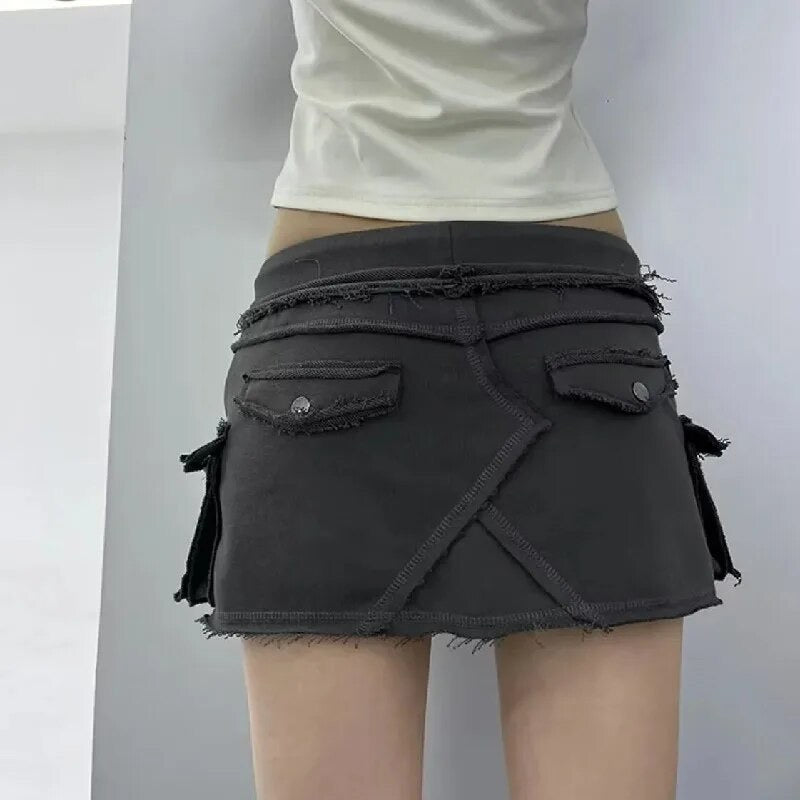 Low Waist Distressed Mini Skirt