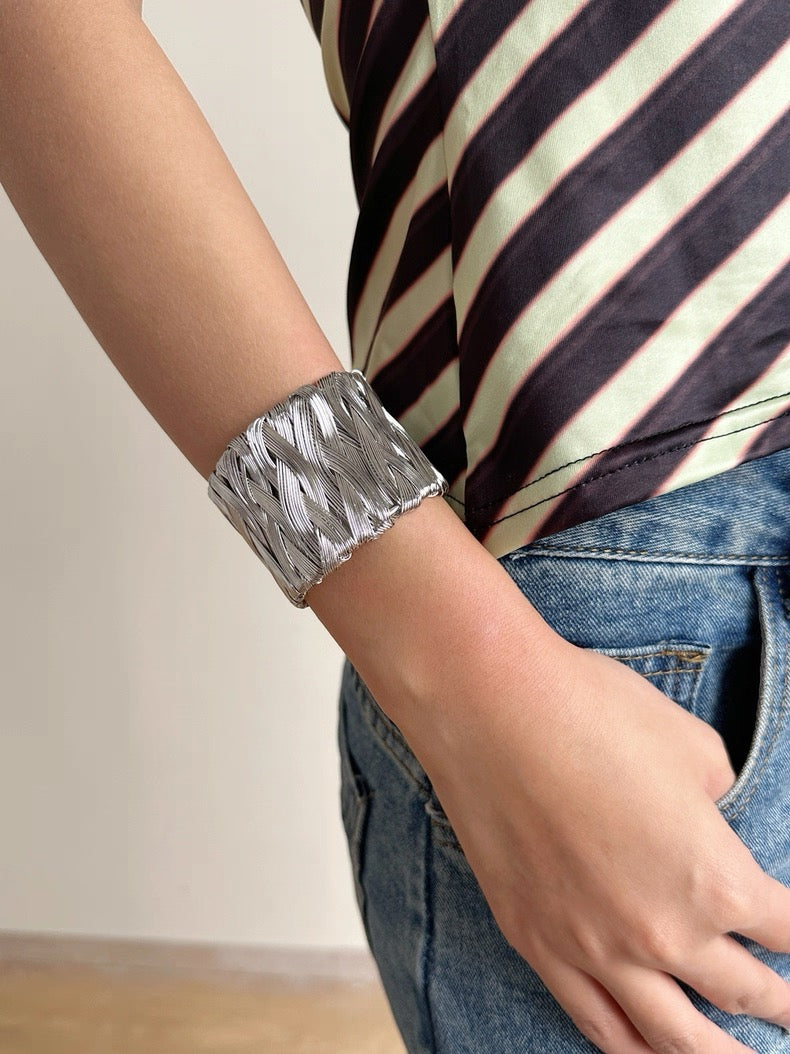 Woven Silver Cuff Bracelet